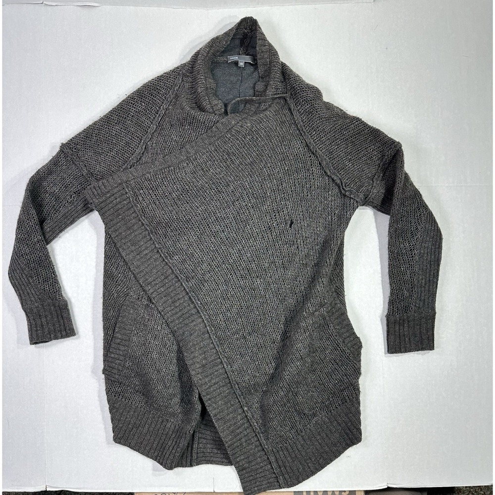 Vince Wool Yak Wool Honeycomb Long Cardigan Open Front  Sweater XS Gray Cardigan